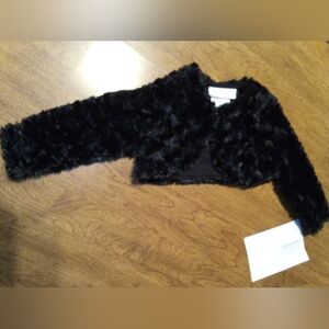 Bonnie Baby Black Faux Fur Long Sleeve Shrug Sweater Size 12M NWT